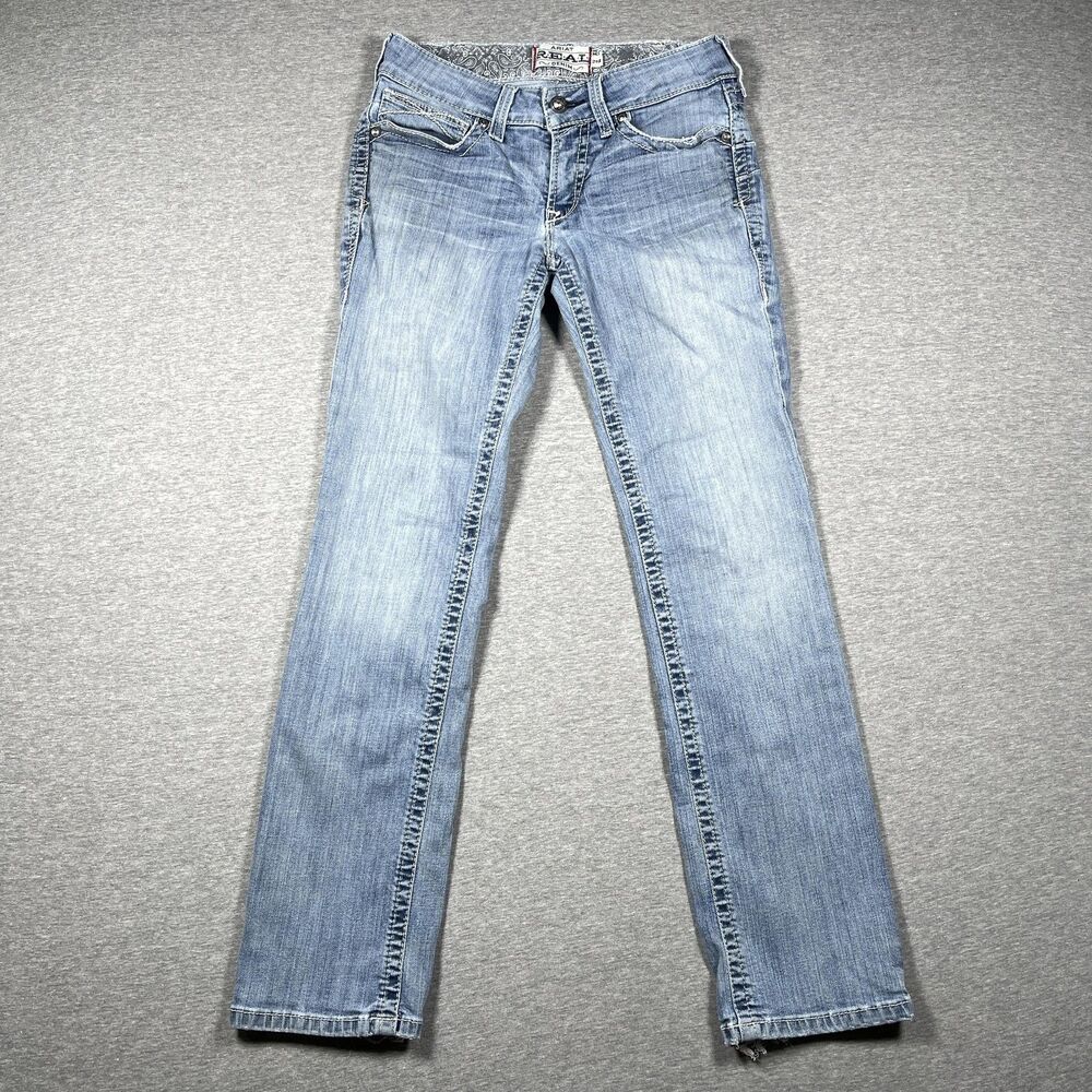 Ariat Jeans Womens 29 Blue Straight Mid Rise Slim Embroidered Light Wash Denim